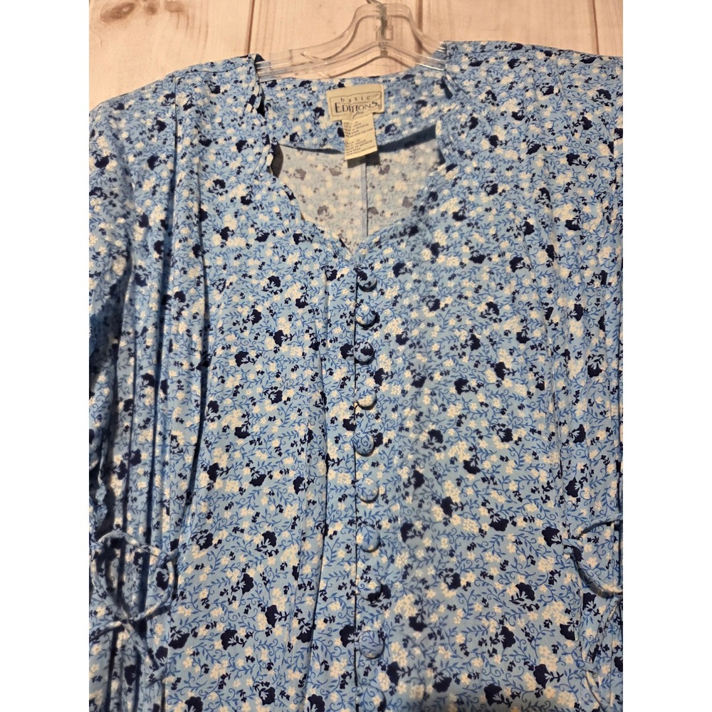 Basic Editions Plus Blue Floral Button Front Midi… - image 3